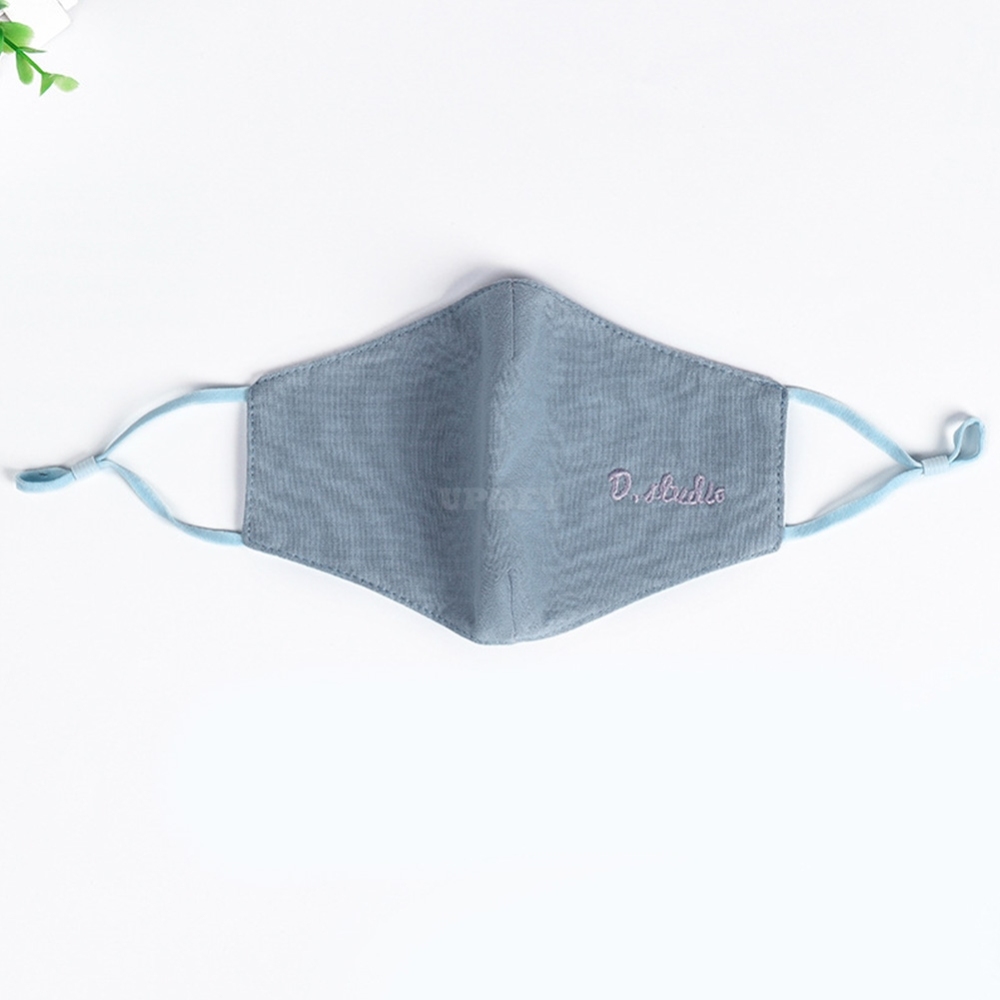 Women Warm Mask Autumn Winter Dust-proof Breathable Riding Cotton Embroidery Letter Mask Blue gray_One size