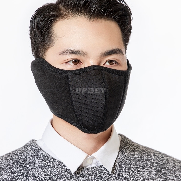 Man Women Winter Warm Polar Fleece Mouth Mask Ear Mask Respirator Earmuffs black_Free size