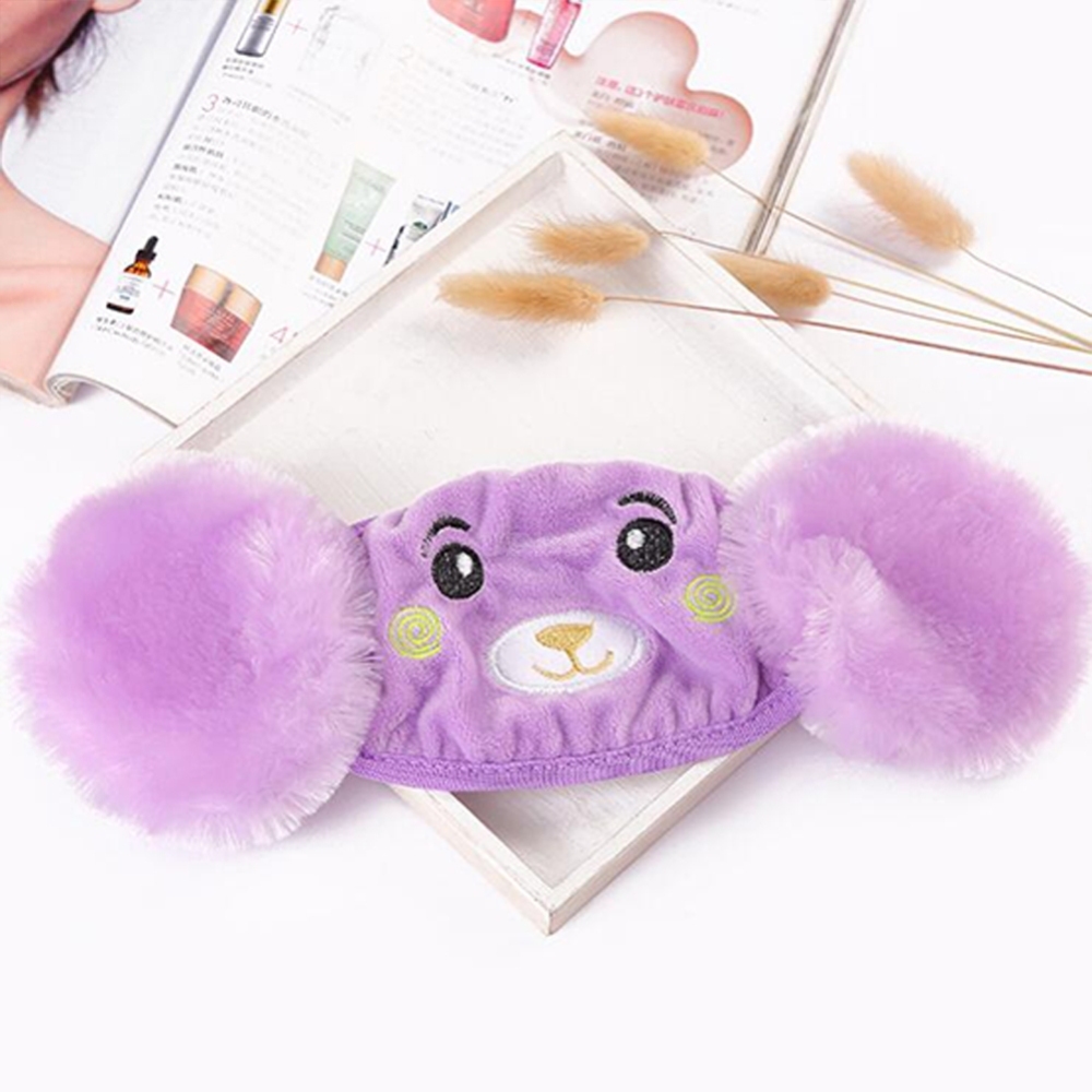 Kid 2-in-1 Warm Mask Earmuffs Cartoon Bear Winter Thicken Plush Riding Outdoor Wear Purple