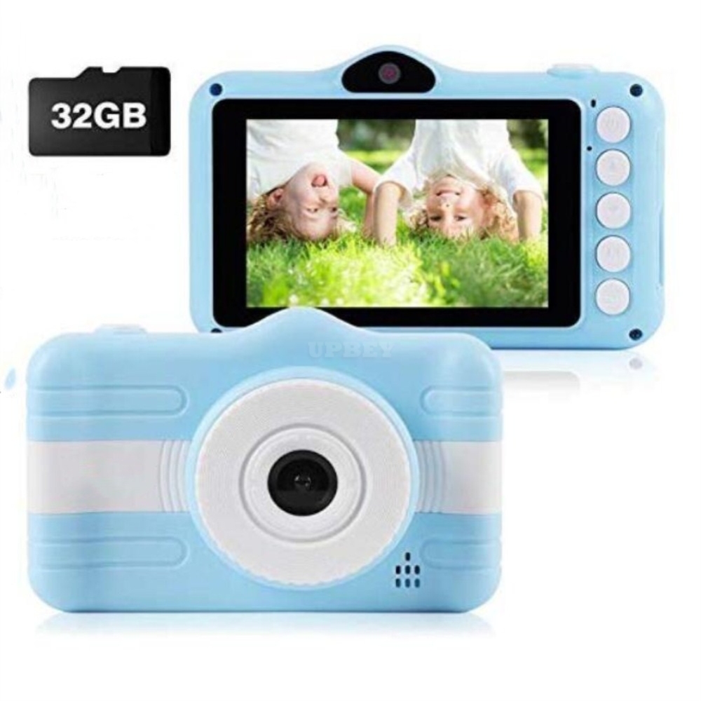 HD Digital Camera for Kids Creeative Dual Cameras Mini Camera Blue + 32G