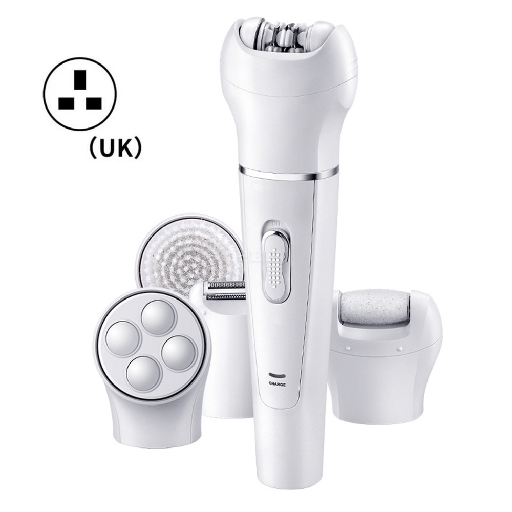 KEMEI-2199 5 in 1 Epilator Women Shaver Hair Removal Face Cleansing Brush Face Skin Care Tool white_UK plug