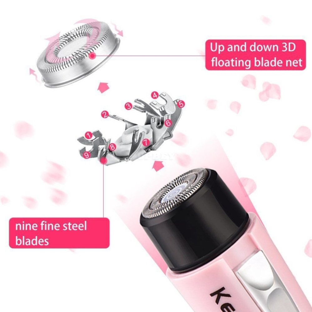KEMEI-1012 Dry Battery Women Shaver Female Body Hair Removal Trimmer Pink