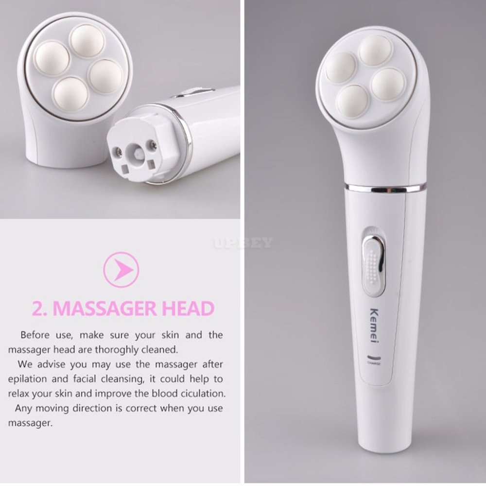 KEMEI-2199 5 in 1 Epilator Women Shaver Hair Removal Face Cleansing Brush Face Skin Care Tool white_US plug