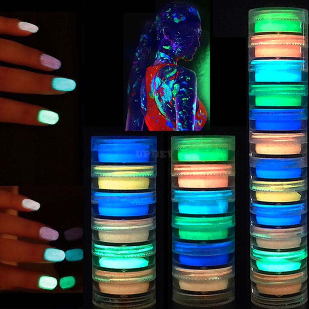 12 Colors Fluorescence Nail Glitter Powder Light Luminous Ultrafine Glowing Pigment Neon Nail Powder 1#