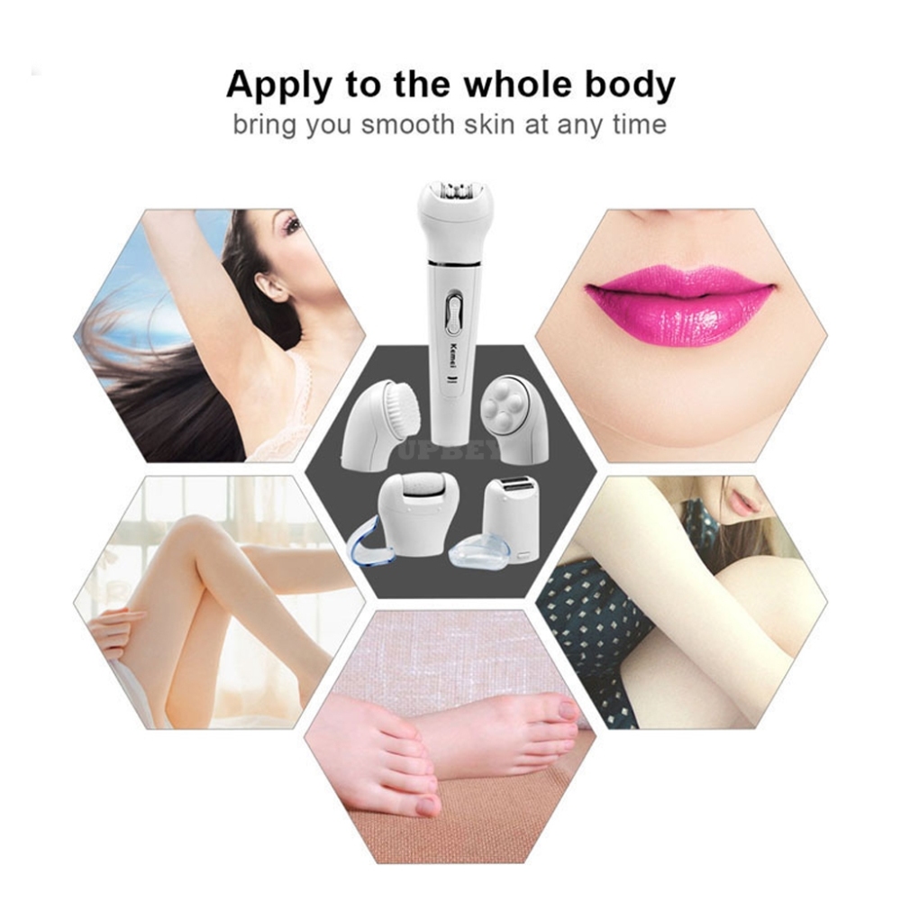 KEMEI-2199 5 in 1 Epilator Women Shaver Hair Removal Face Cleansing Brush Face Skin Care Tool white_US plug