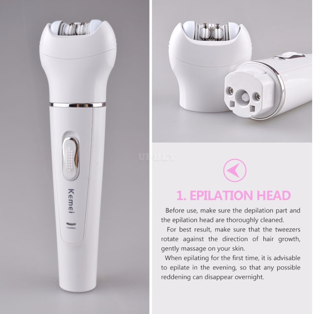 KEMEI-2199 5 in 1 Epilator Women Shaver Hair Removal Face Cleansing Brush Face Skin Care Tool white_EU plug