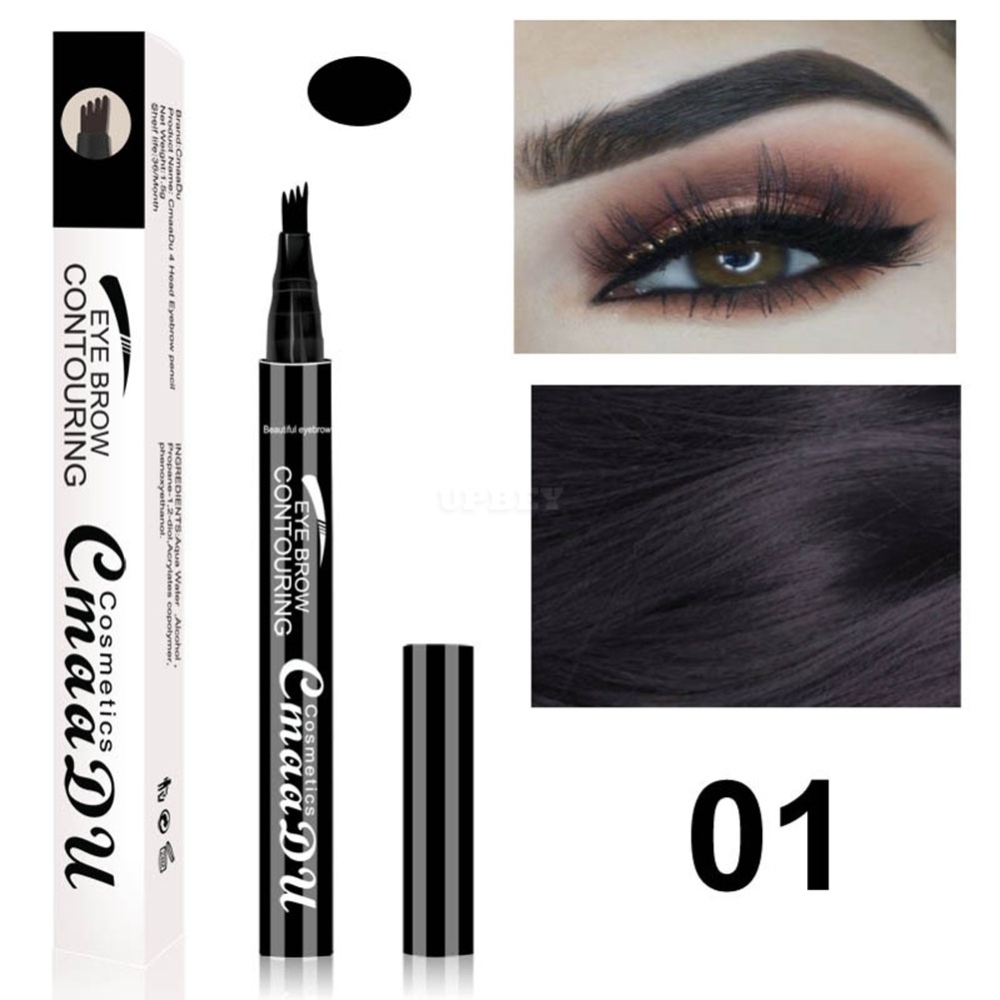 4 Fork Tip Head Eyebrow Pencil Smudge-proof Long-lasting Non Staining Brows Pen   Black 01