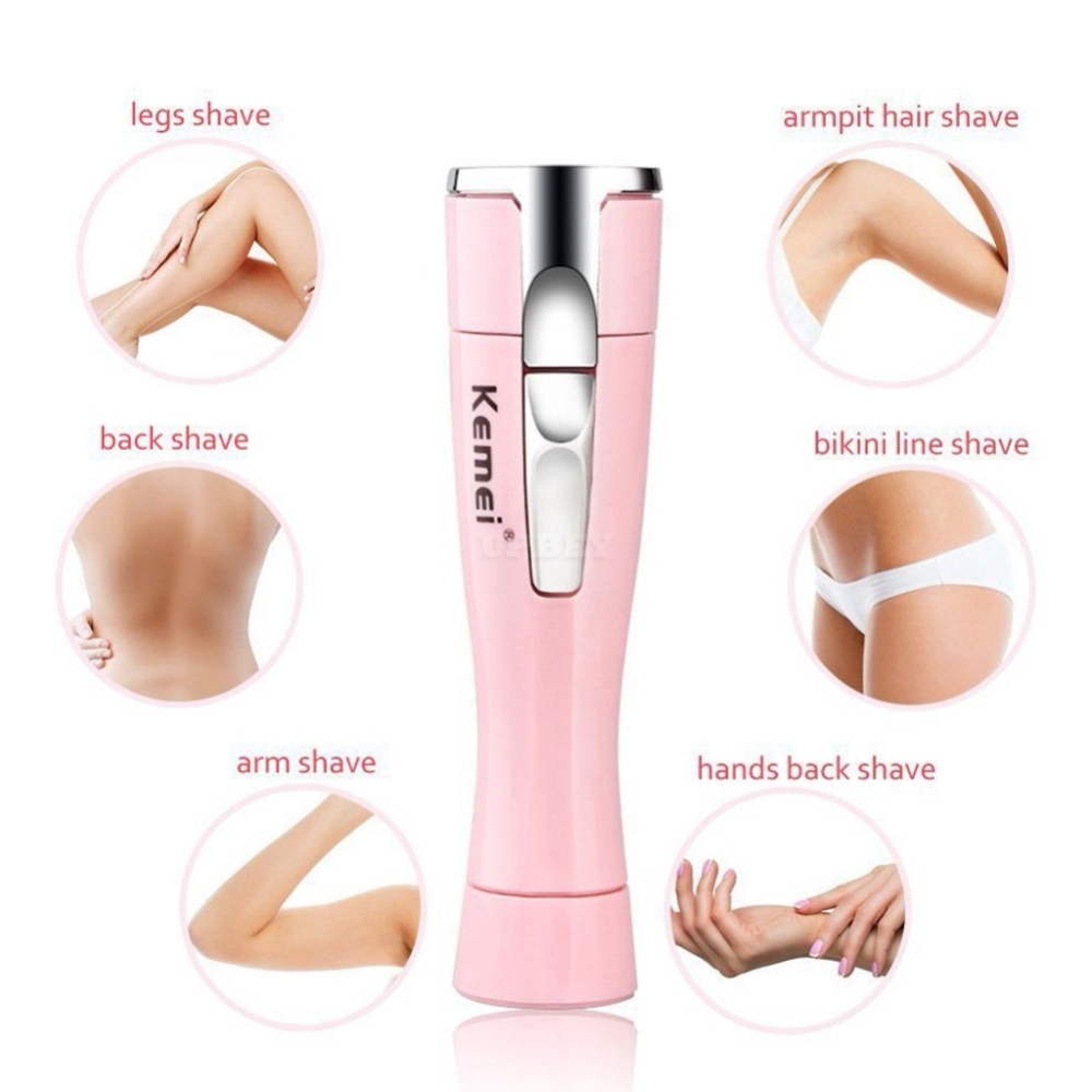 KEMEI-1012 Dry Battery Women Shaver Female Body Hair Removal Trimmer Pink