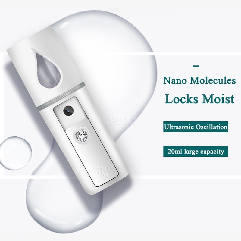 Portable Handheld Nano Spray Ultrasonic Atomizer Rechargeable Mini Facial Hydrating Humidifier white