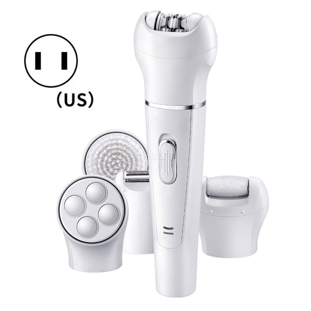 KEMEI-2199 5 in 1 Epilator Women Shaver Hair Removal Face Cleansing Brush Face Skin Care Tool white_US plug