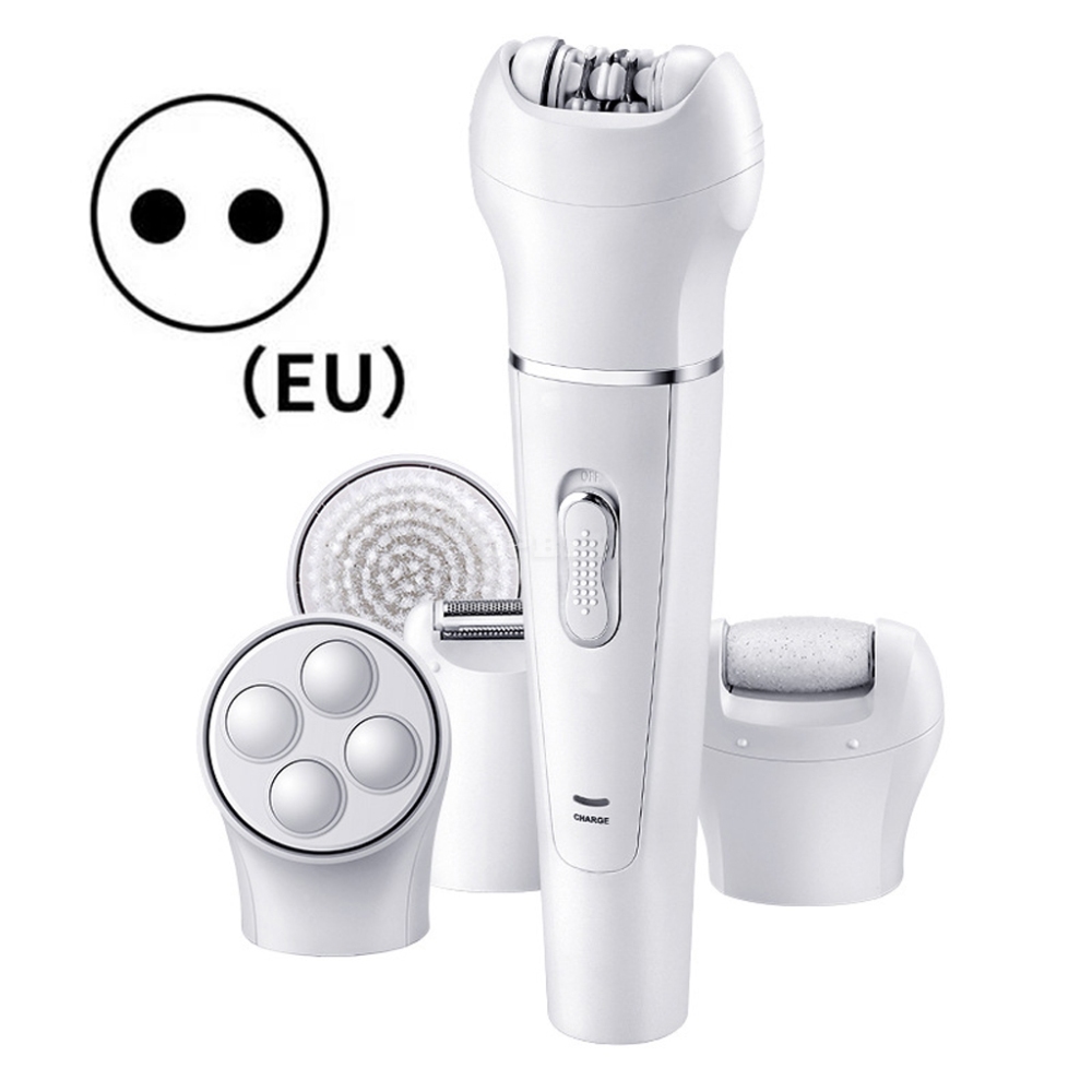 KEMEI-2199 5 in 1 Epilator Women Shaver Hair Removal Face Cleansing Brush Face Skin Care Tool white_EU plug