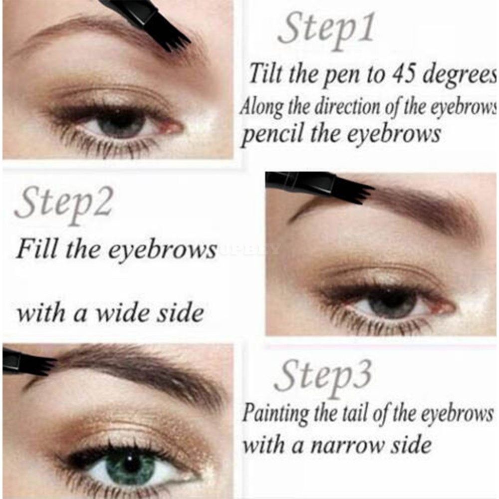4 Fork Tip Head Eyebrow Pencil Smudge-proof Long-lasting Non Staining Brows Pen