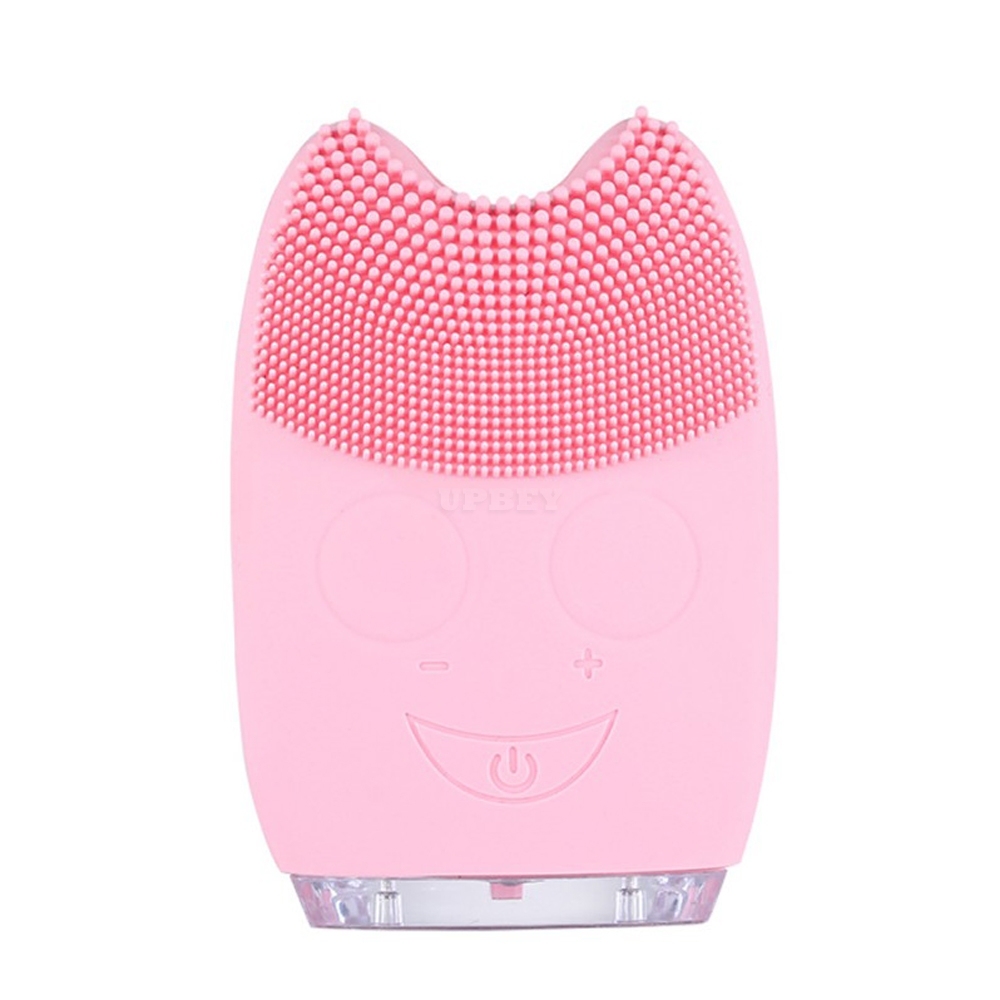 Electric Silicone Ultrasonic Vibration Massage Facial Cleaner Pink_Pink