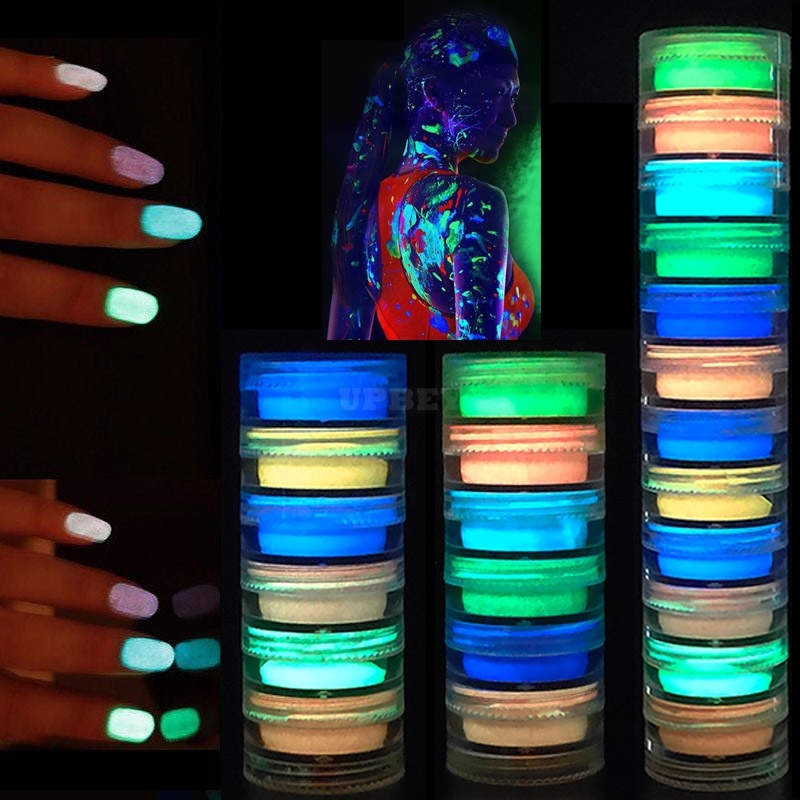 12 Colors Fluorescence Nail Glitter Powder Light Luminous Ultrafine Glowing Pigment Neon Nail Powder 1#