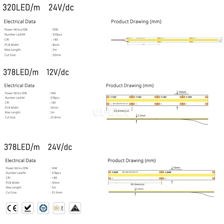 B2B New 2021 COB LED Strip Light 240 / 320 / 378 / 384 / 528 Leds/m RGB/W Custom Made Direct Factory