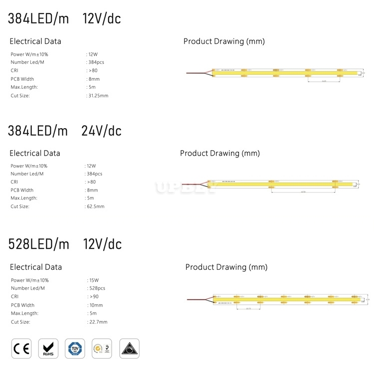 B2B New 2021 COB LED Strip Light 240 / 320 / 378 / 384 / 528 Leds/m RGB/W Custom Made Direct Factory