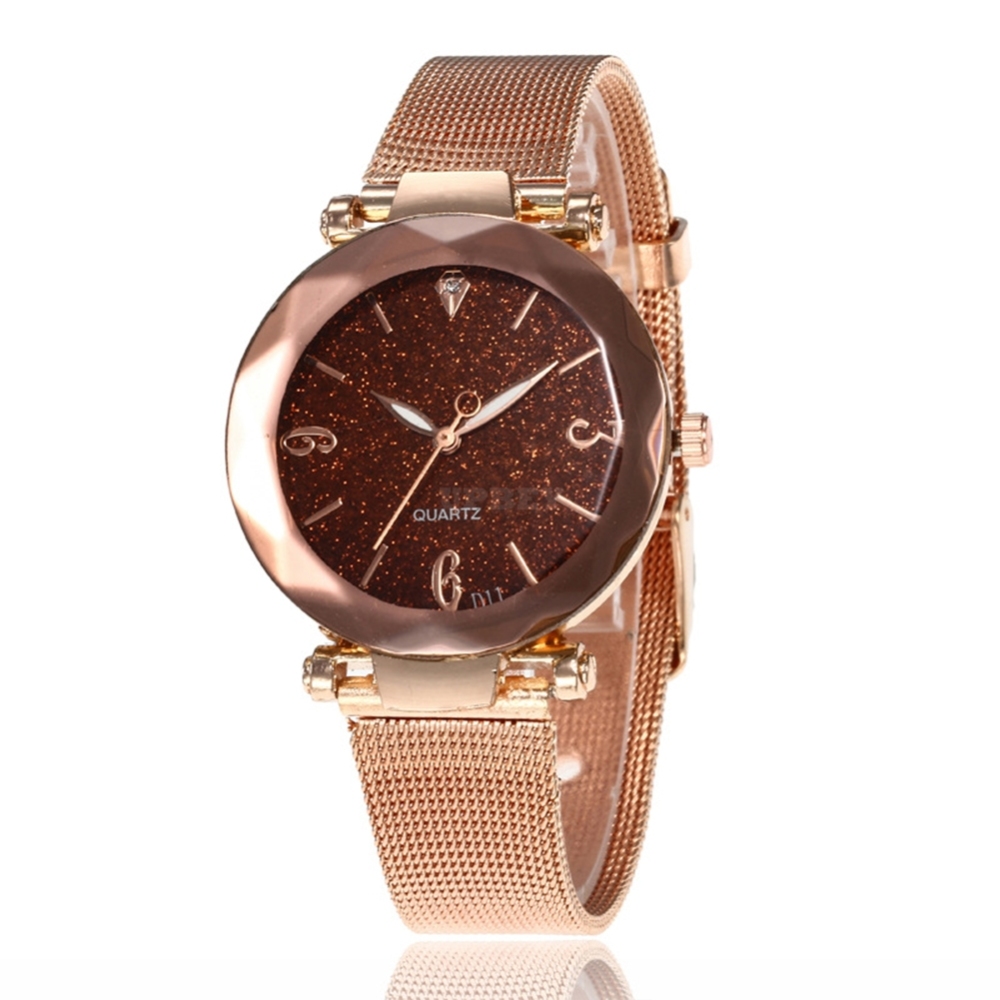 Women Fashion  Quartz Wrist Watch Stainless Steel Strap Buckle and Watchcase Watch Coffee