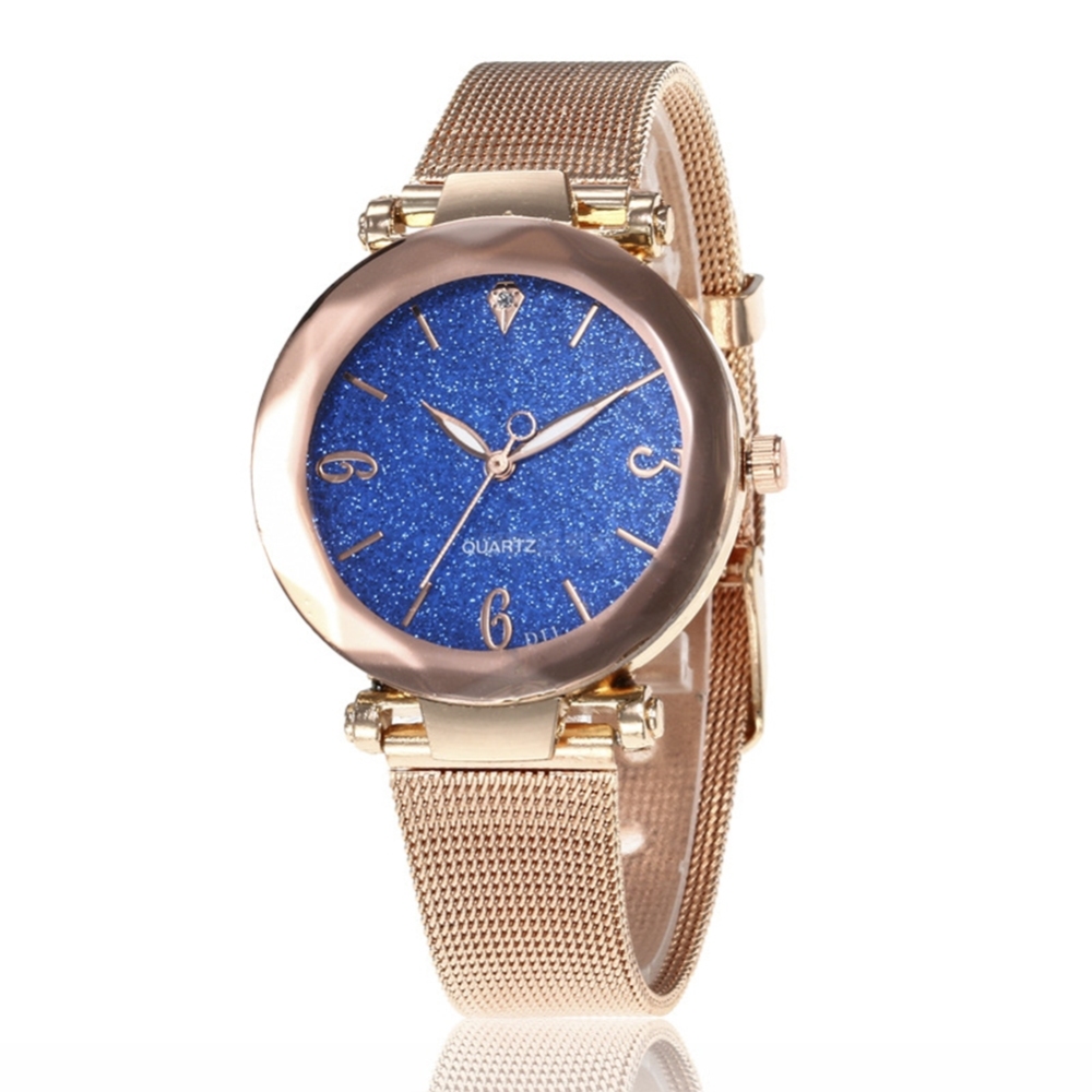 Women Fashion  Quartz Wrist Watch Stainless Steel Strap Buckle and Watchcase Watch blue