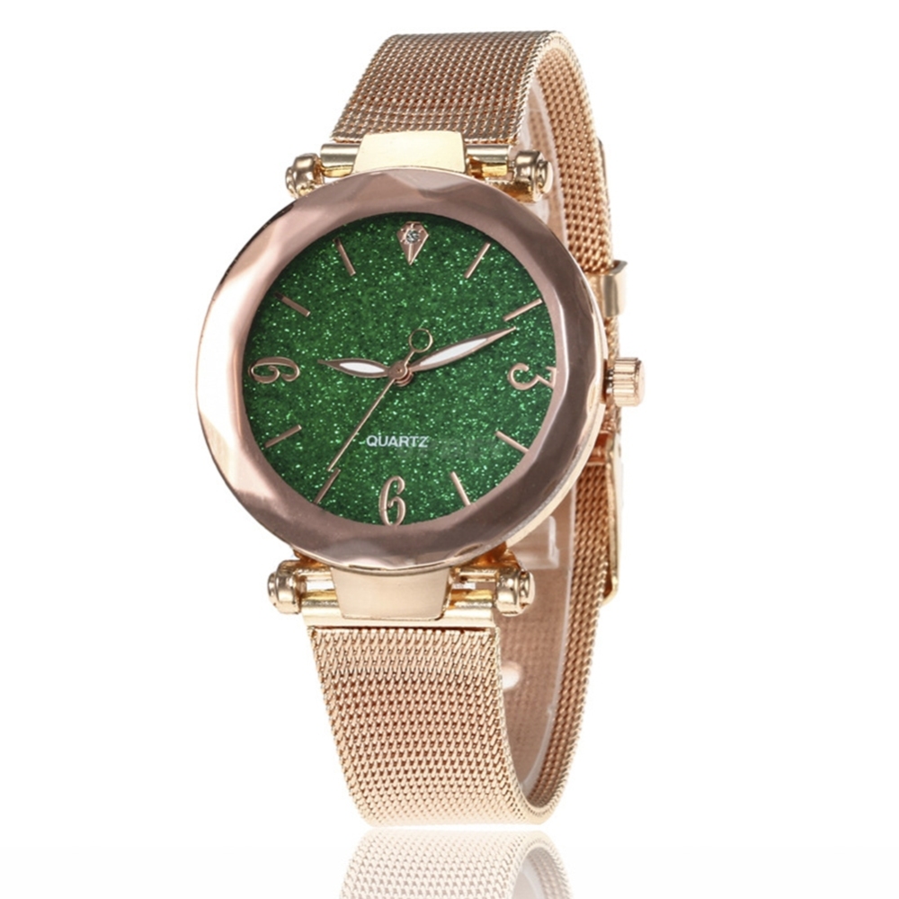 Women Fashion  Quartz Wrist Watch Stainless Steel Strap Buckle and Watchcase Watch green