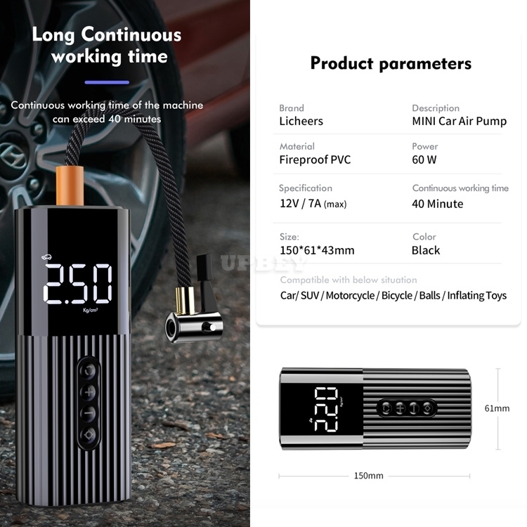 LC-301 Mini Air Pump Compressor Portable Inflator Car Adaptor Tyre Ball LED with Light Bicycle MTB Fast