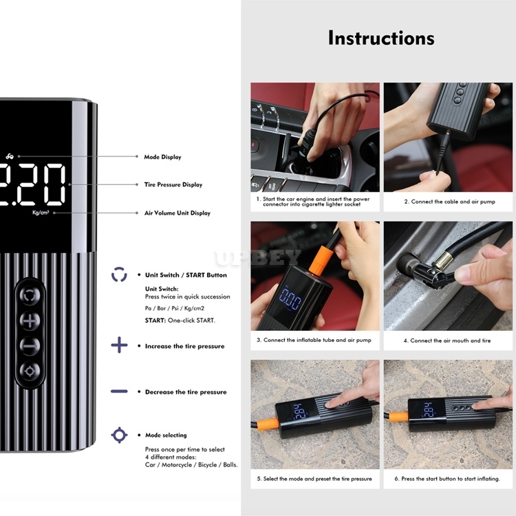 LC-301 Mini Air Pump Compressor Portable Inflator Car Adaptor Tyre Ball LED with Light Bicycle MTB Fast