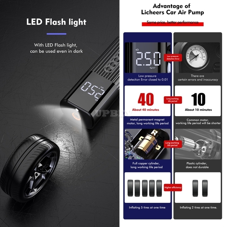 LC-301 Mini Air Pump Compressor Portable Inflator Car Adaptor Tyre Ball LED with Light Bicycle MTB Fast