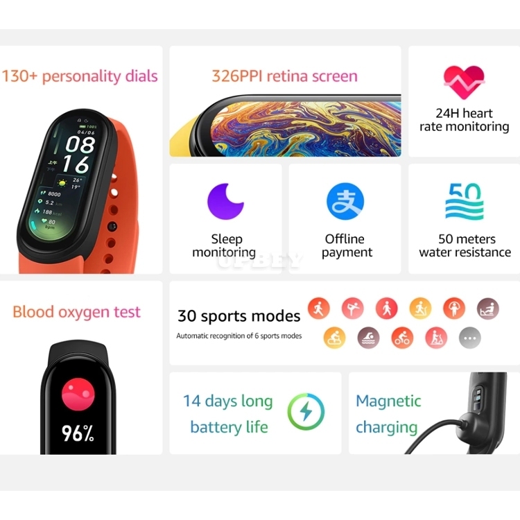 2021 New Original Mi Band 6 Xiaomi NFC GPS Altimeter Multilanguage Smartband Fitness Tracker Smart Bracelet Heart Rate Waterproof Blood Oxygen
