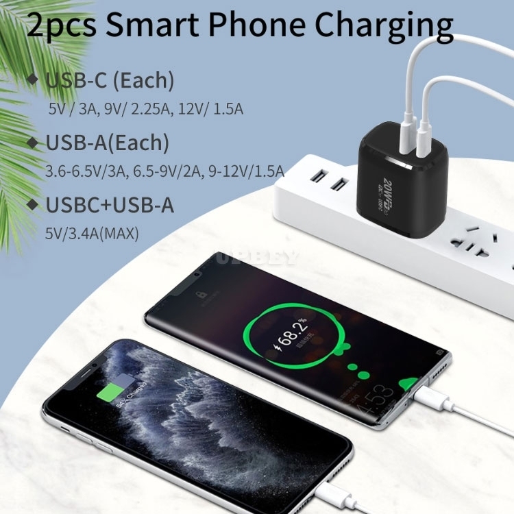 20W Type-C PD 3.0 Quick Charge Adpater QC 3.0 Plug USB-C USB-A Qualcomm Wall Charging Protections for iPhone Samsung Xiaomi Huawei EU US UK AU