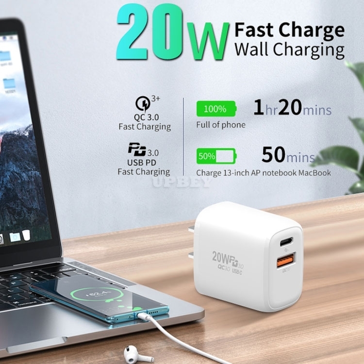 20W Type-C PD 3.0 Quick Charge Adpater QC 3.0 Plug USB-C USB-A Qualcomm Wall Charging Protections for iPhone Samsung Xiaomi Huawei EU US UK AU
