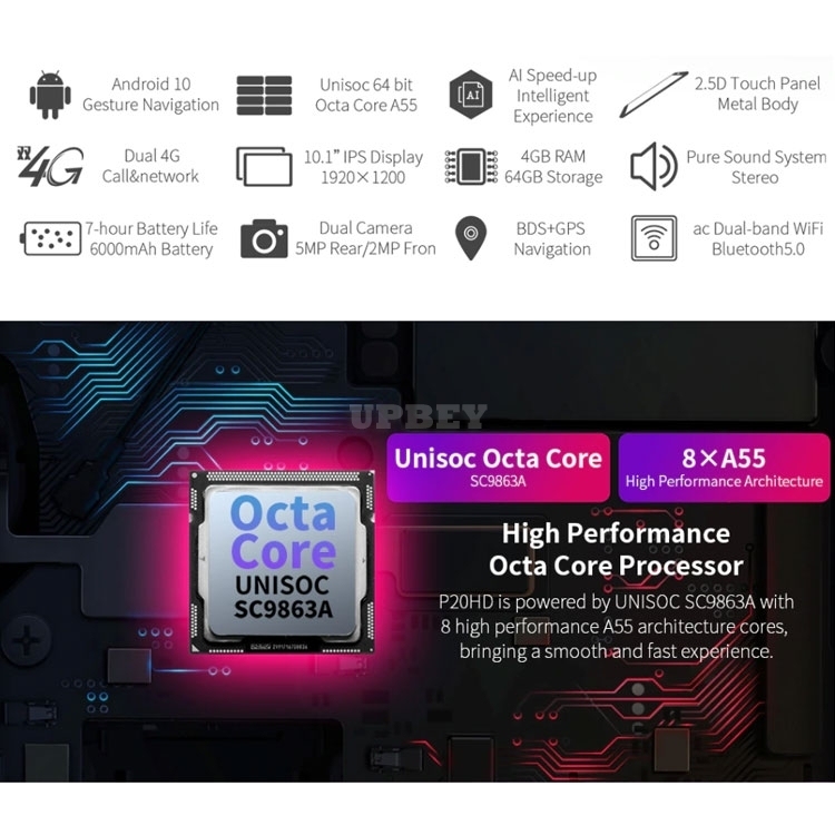 Teclast P20HD 10.1" Android 10 Tablet 1920x1200 SC9863A Octa Core 4GB RAM 64GB ROM 4G Network AI Speed-up PC Dual Wifi