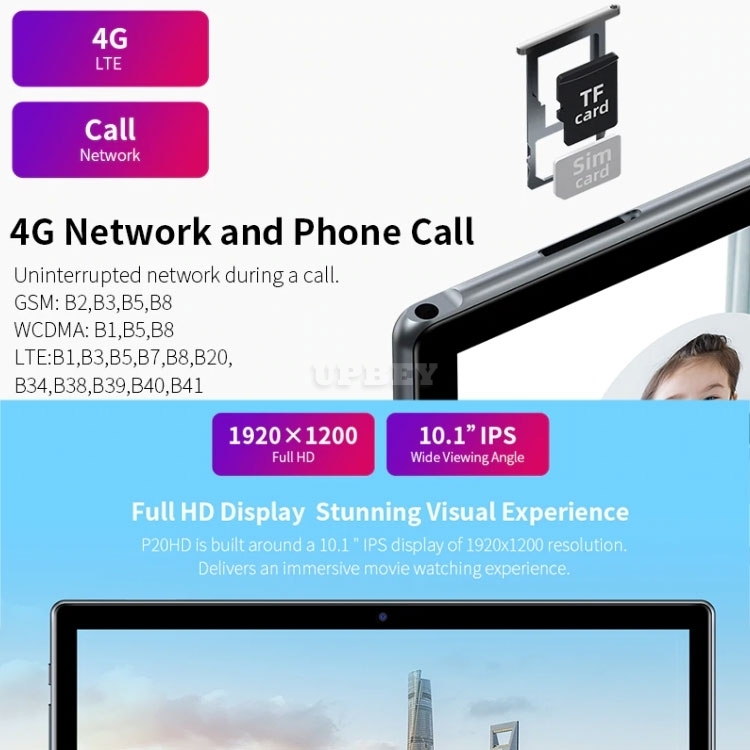 Teclast P20HD 10.1" Android 10 Tablet 1920x1200 SC9863A Octa Core 4GB RAM 64GB ROM 4G Network AI Speed-up PC Dual Wifi