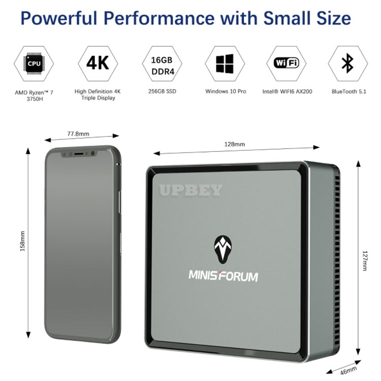 MINIS FORUM UM700 AMD Ryzen 7 3750H Windows 10 Pro MINI PC DDR4 8GB RAM 256GB SSD WIFI 6 BT 5.1 Game Computer 2.5 Inch SATA HDD