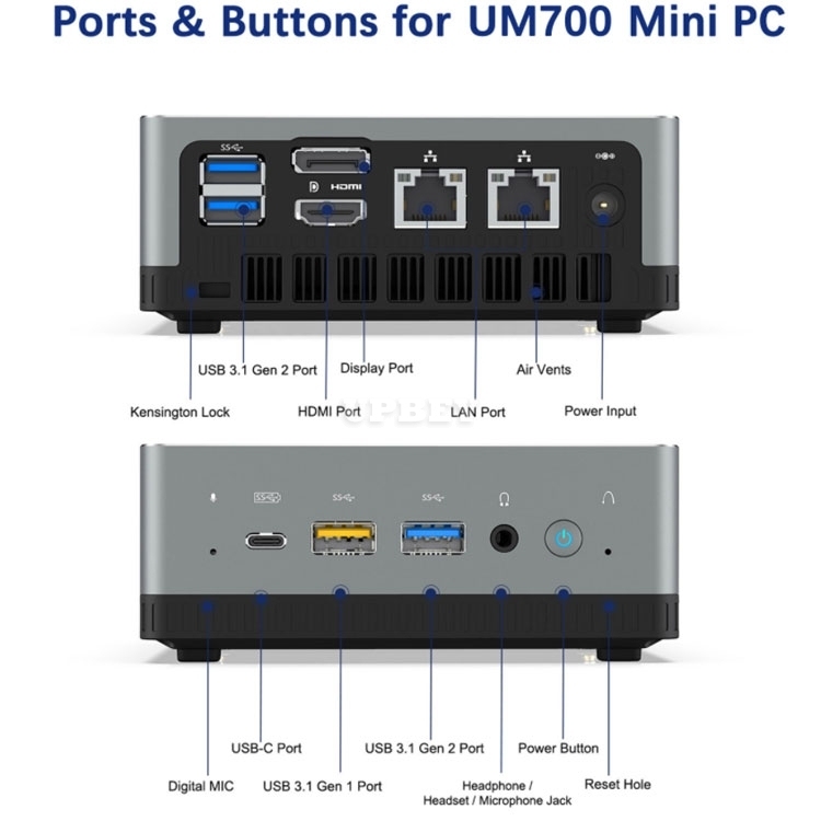 MINIS FORUM UM700 AMD Ryzen 7 3750H Windows 10 Pro MINI PC DDR4 8GB RAM 256GB SSD WIFI 6 BT 5.1 Game Computer 2.5 Inch SATA HDD