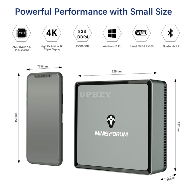 MINIS FORUM UM250 AMD Ryzen5 PRO 2500U Windows 10 Pro MINI PC DDR4 8-16GB RAM 256-512 SSD WIFI 6 BT 5.1 Game Computer 2.5 Inch SATA HDD