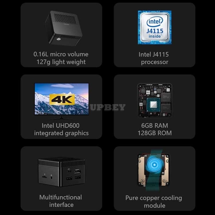 CHUWI LarkBox 4K Mini PC Intel Celeron J4115 Quad Core 6GB RAM 128GB ROM Windows 10 Desktop Computer HD USB-C