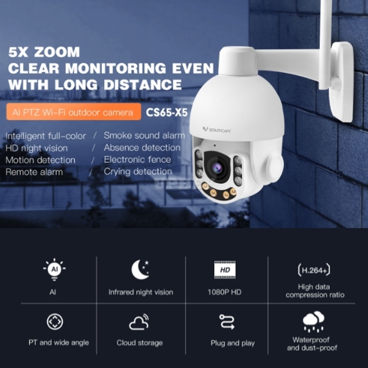 VStarcam CS65-X5 3MP 5X Zoom Wireless WiFi Outdoor HD IP Security Camera Optical Zoom Dome PTZ Support 128G Waterproof IP66