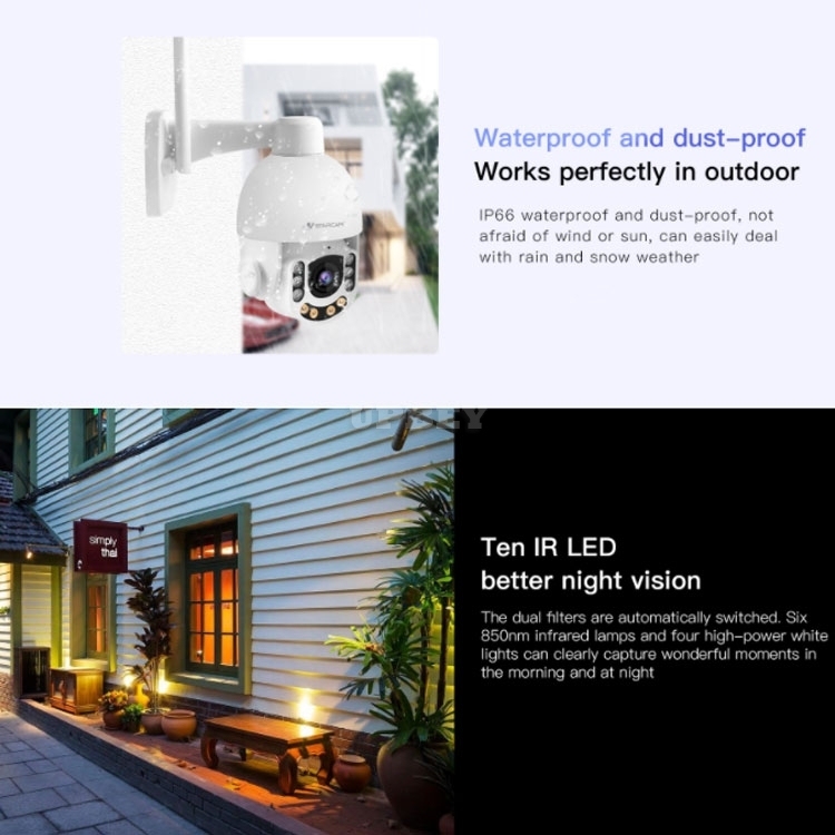 VStarcam CS65-X5 3MP 5X Zoom Wireless WiFi Outdoor HD IP Security Camera Optical Zoom Dome PTZ Support 128G Waterproof IP66
