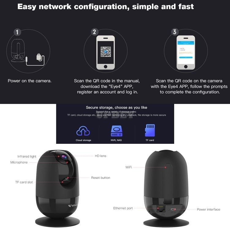 VStarcam AF81 IP Wireless Camera AI Face Recognition Motion Smoke Alarm Humanoid Crying Baby Detection Wifi Indoor Cloud Night Vision Security CCTV