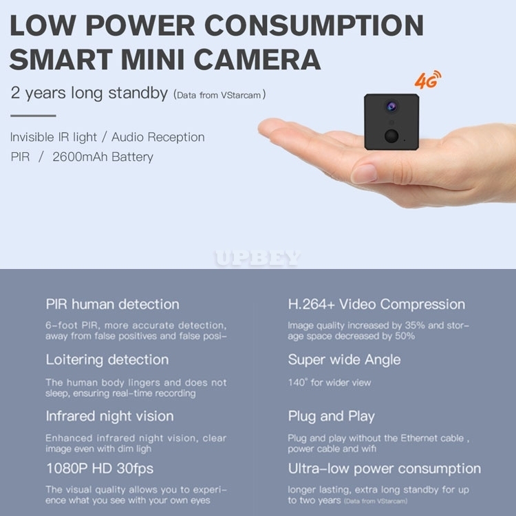 VStarcam CB72 Mini Camera 2 Years Battery 2600mAh IP Wireless Motion Detection Indoor Night Vision CCTV 1080P 4G SIM Card Wifi Security Alarm