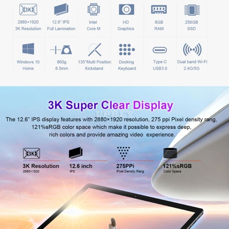 2in1 New Laptop Teclast X6 Pro 12.6" Intel Dual Core 8GB RAM 256GB SSD HD 2880*1920 Notebook Windows 10 Camera Tablet + Pen + Keyboard