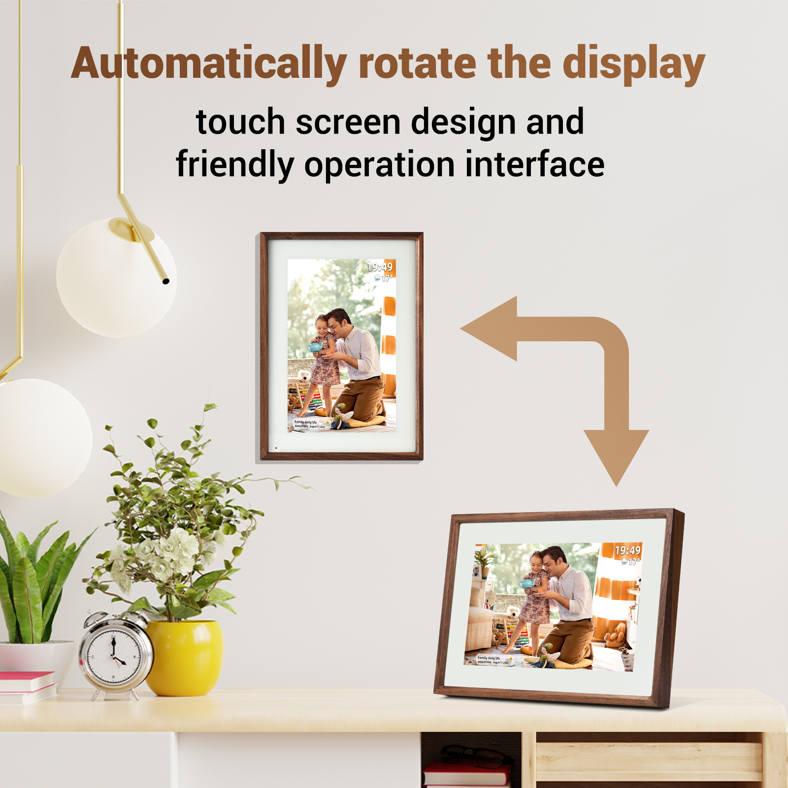 Digital Photo Frame 10.1 Real Wood Smart WiFi Picture Internet Wifi Battery Bluetooth Memory Remote with App IOS Android compatible