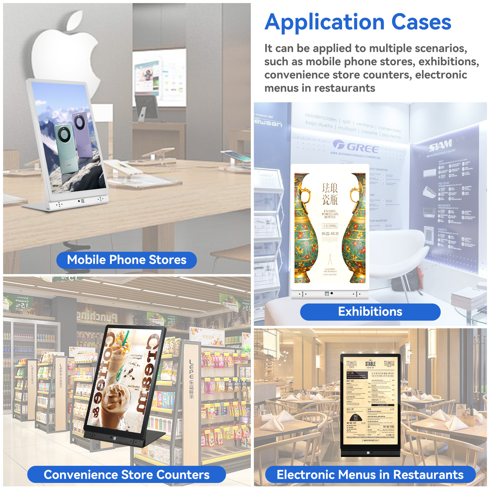 10.1" White L-Shape Digital Signage Display - Android 7.1, Touch Screen, IPS, Quad-Core CPU, WiFi, Bluetooth, Motion Sensor, Power Bank Compatible for