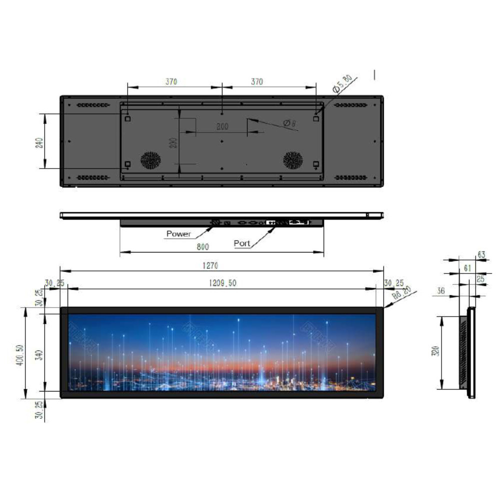 49.5" Advertising Shelf Edge Digital Advertising Player Ultra Wide Stretched Display For Supermarket