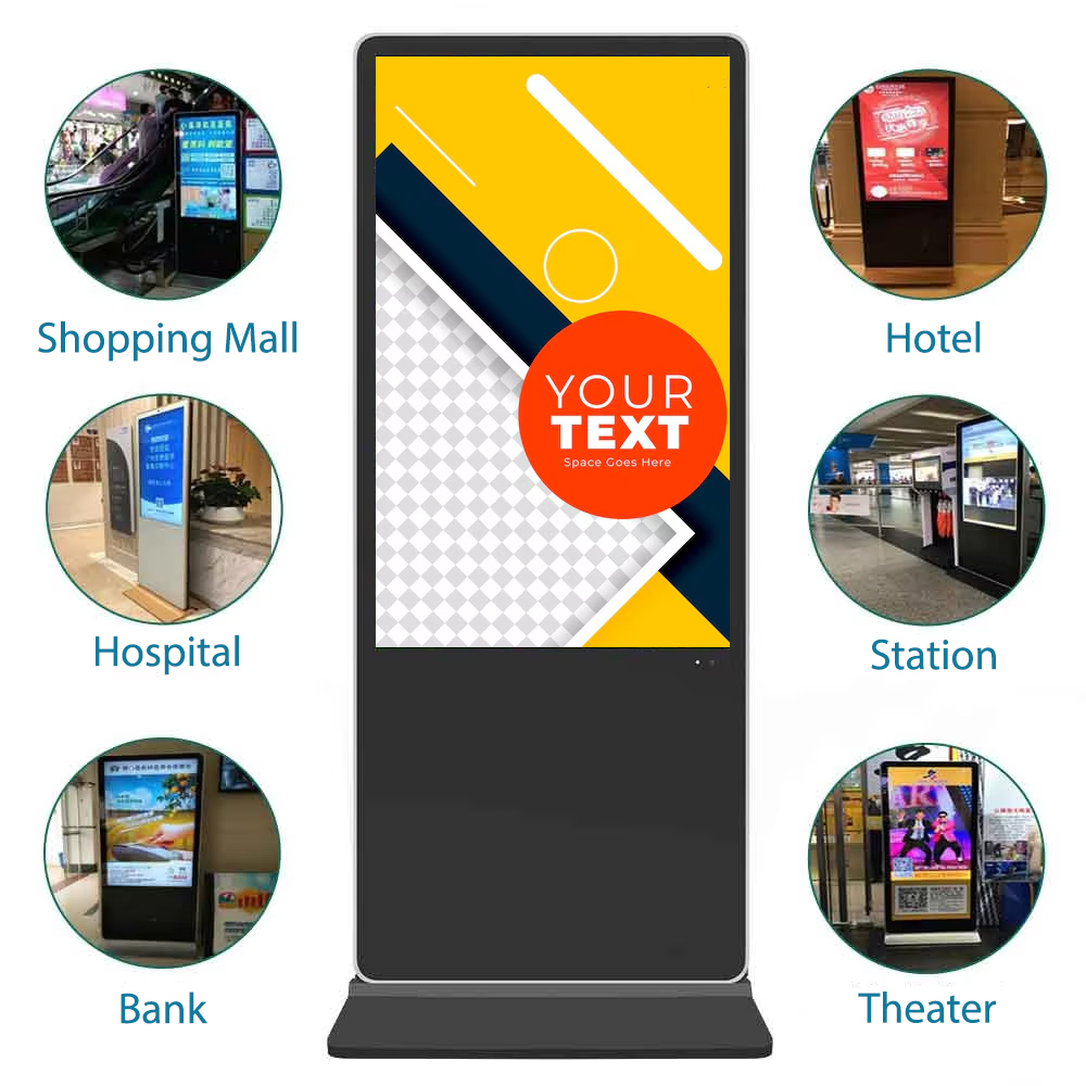 55" Floor-Standing LCD Touch Display (Android) Black Totem for Digital Signage in Malls, Retail Stores, Airports, and Restaurants