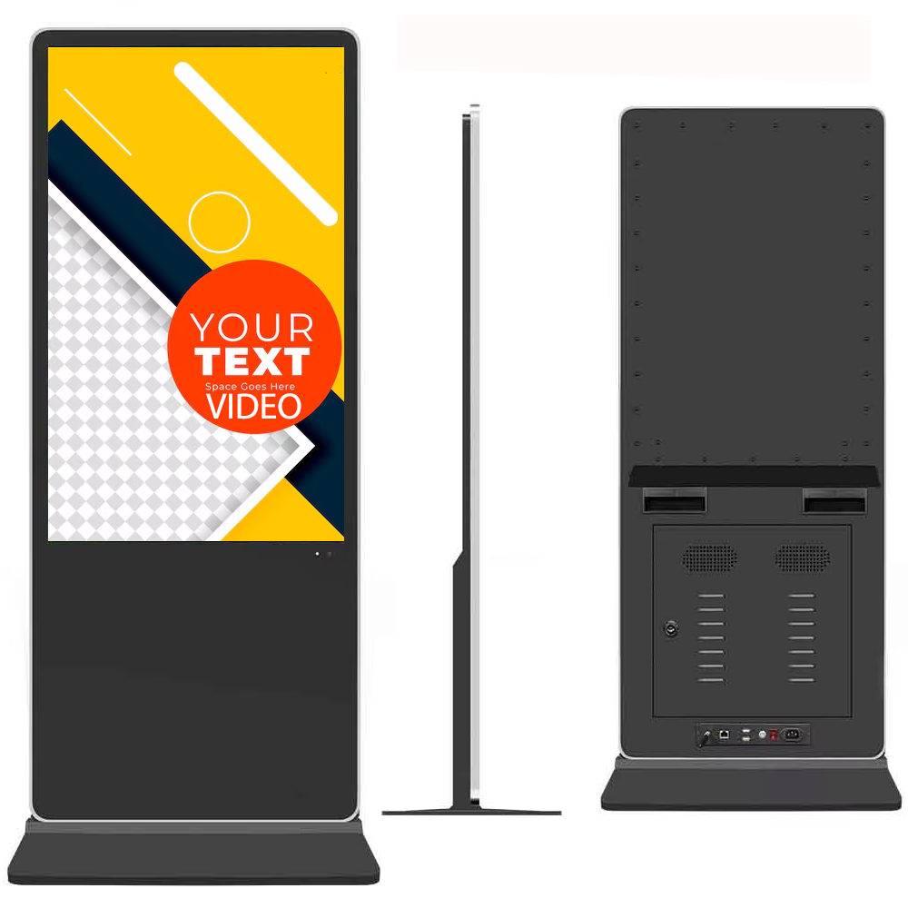 55" Floor-Standing LCD Touch Display (Android) Black Totem for Digital Signage in Malls, Retail Stores, Airports, and Restaurants