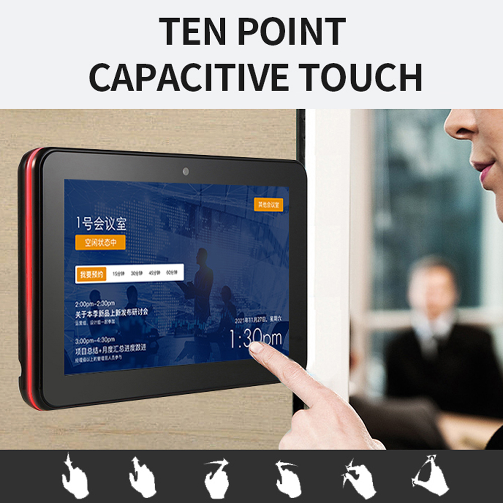 10.1" Inch Display LCD NFC RFID Conference Meeting Room Schedule Reservation Door Light Bar POE Touch Screen Android PC Camera