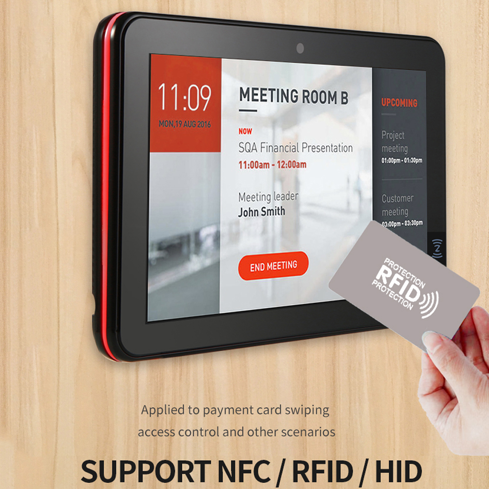 10.1" Inch Display LCD NFC RFID Conference Meeting Room Schedule Reservation Door Light Bar POE Touch Screen Android PC Camera