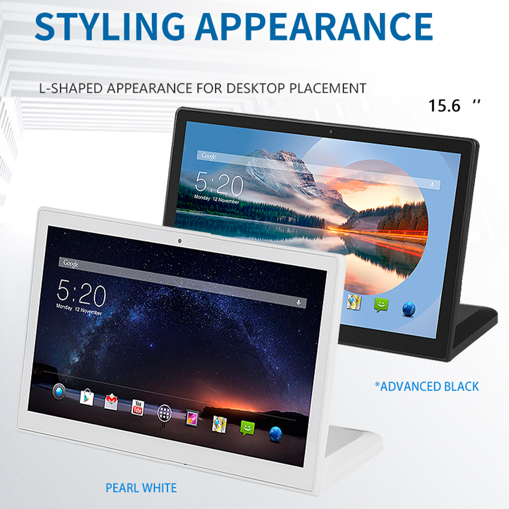 15.6" inch White L Shape Desktop Display Landscape LCD Capacitive Touch Android ODM Tablet PC for Meeting Room Hotel Restaurant Retail
