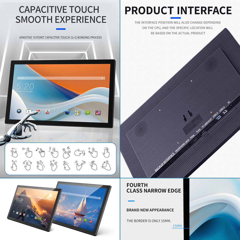 21.5" Black Display LCD Capacitive Touch Android Wall Mounted Narrow Bezel Flat Panel OEM ODM for Meeting Room Hotel Bank Malls