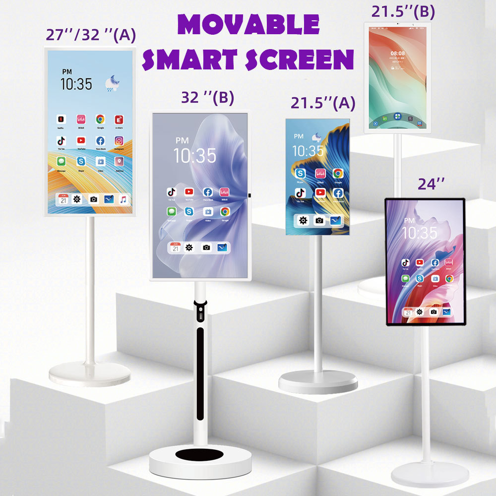 32-Inch Display Adjustable Floor Standing Wheels Digital Signage LCD Smart Screen Full HD 178° Viewing Angle Android Multi-Touch WiFi HDMI USB
